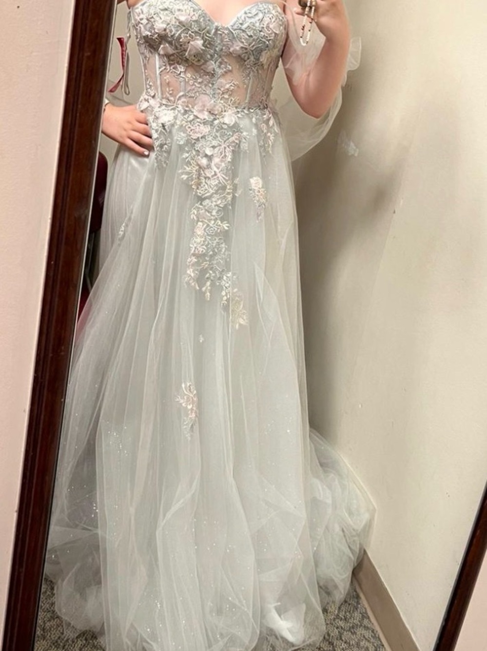 Prom / Quinceañera Pastel Blue Tulle Floral Appliqué Gown